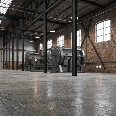 Industrial-style photograph of locally quarried stone blocks, showing raw texture and scale, hinting at sustainable sourcing