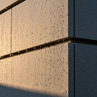 Close-up of stone cladding enduring various weather conditions