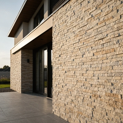 Modern home exterior with elegant stone cladding